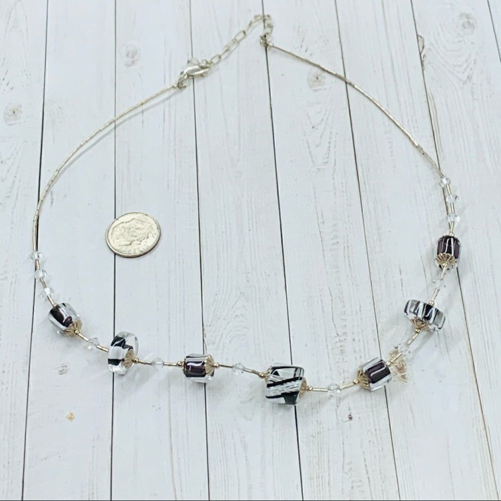 Sterling Silver Liquid Silver Glass Bead Necklace‎